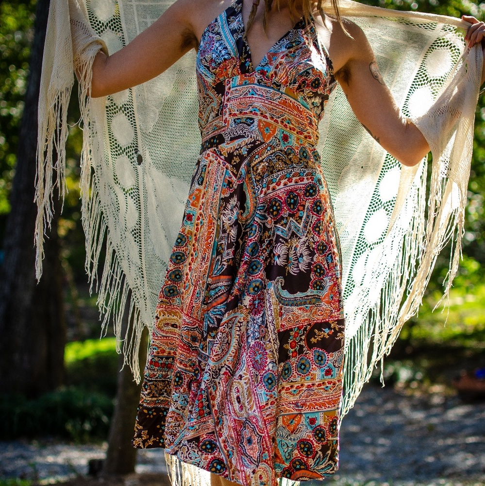 Paisley silk halter dress